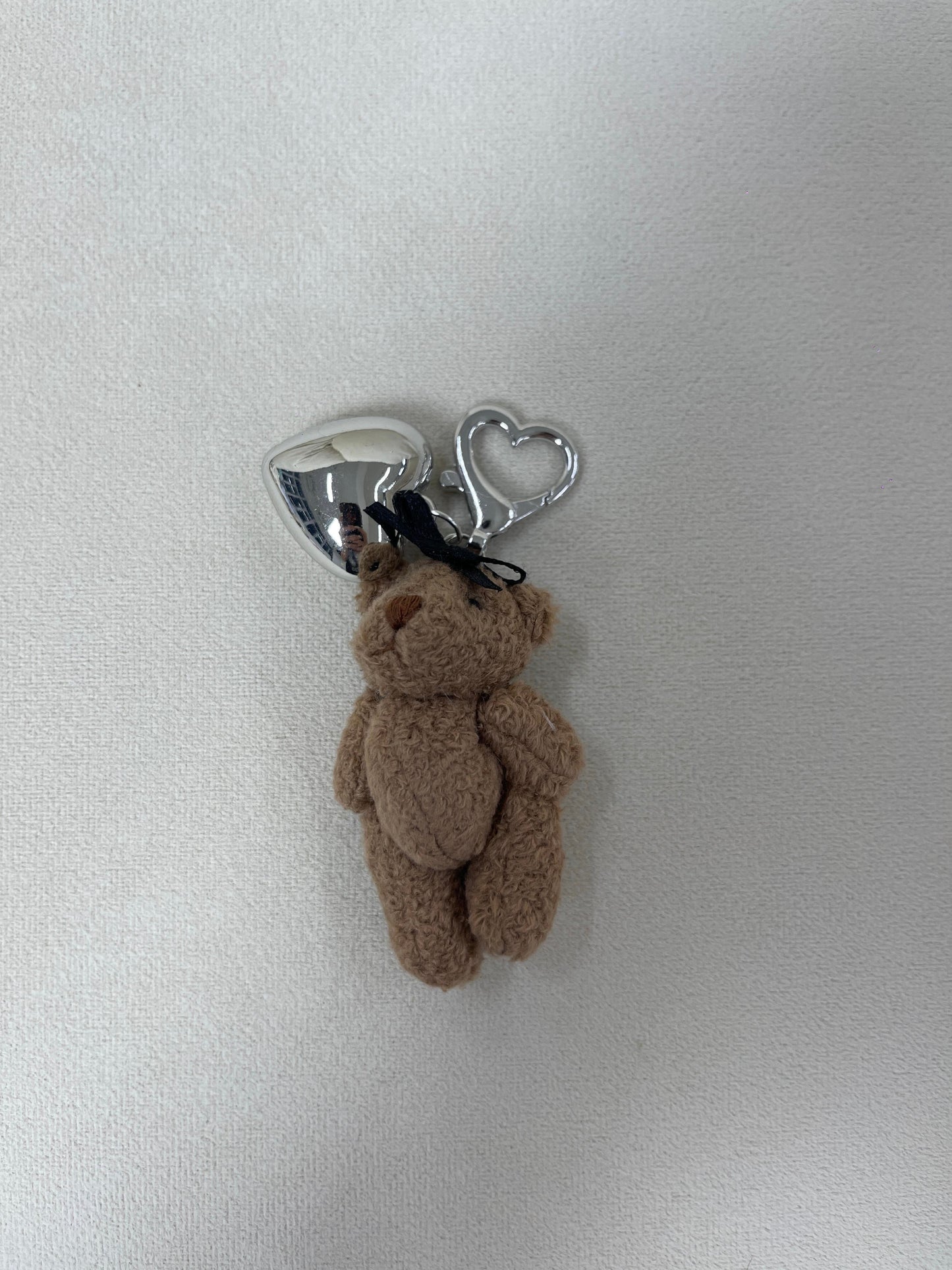 Petite Plush Teddy Bag Charm with Silver Heart