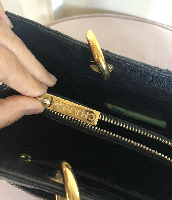 Authentic luxury CC BlackGold Caviar Quilted Grand Shopping Tote