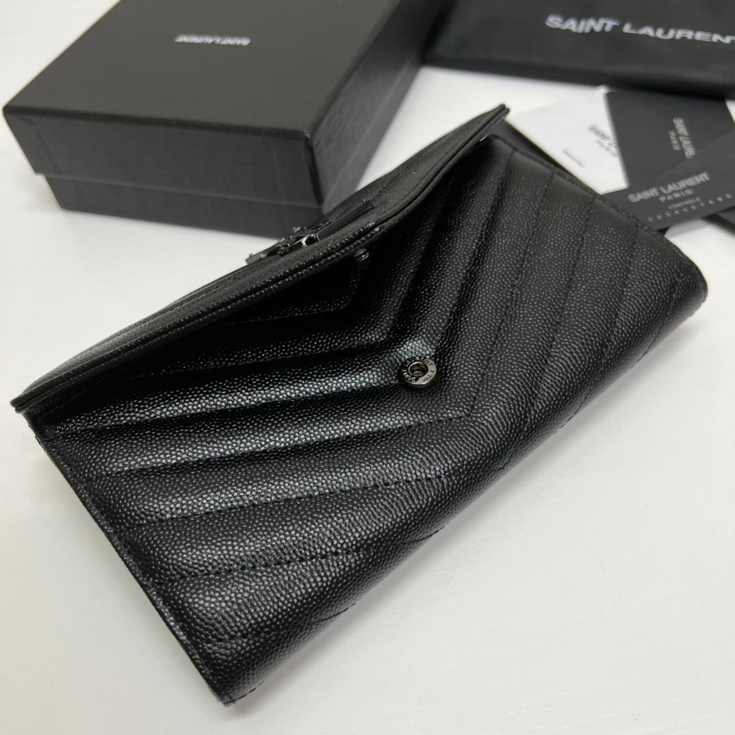 luxury Long Wallet Black Leather Black Tone 10767 19cm