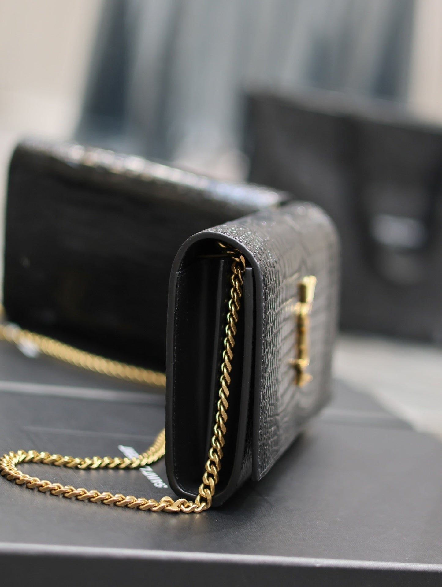 luxury Kate Croc Embossed BLack Gold Hardware - 23x14x3cm