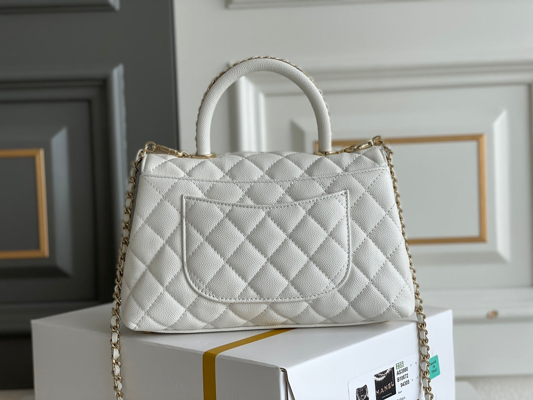 luxury Coco Handle White Bag - 24x14x10cm