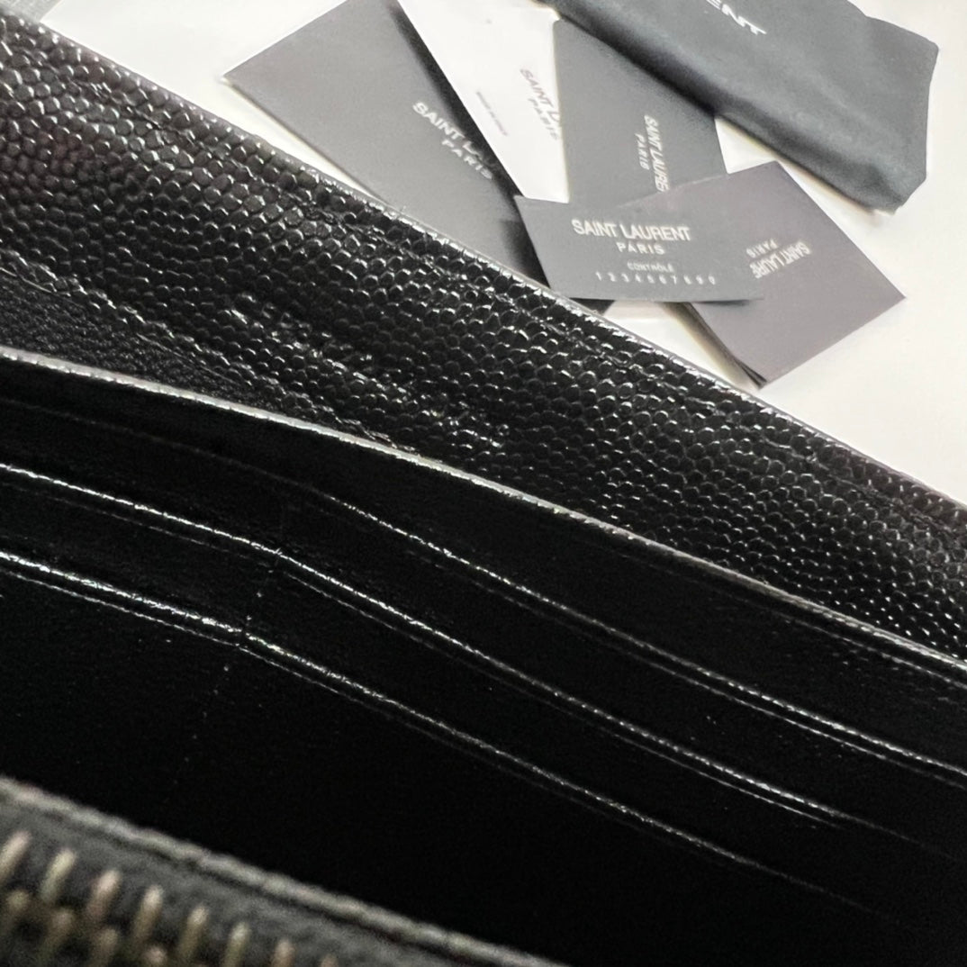 luxury Long Wallet Black Leather Black Tone 10767 19cm