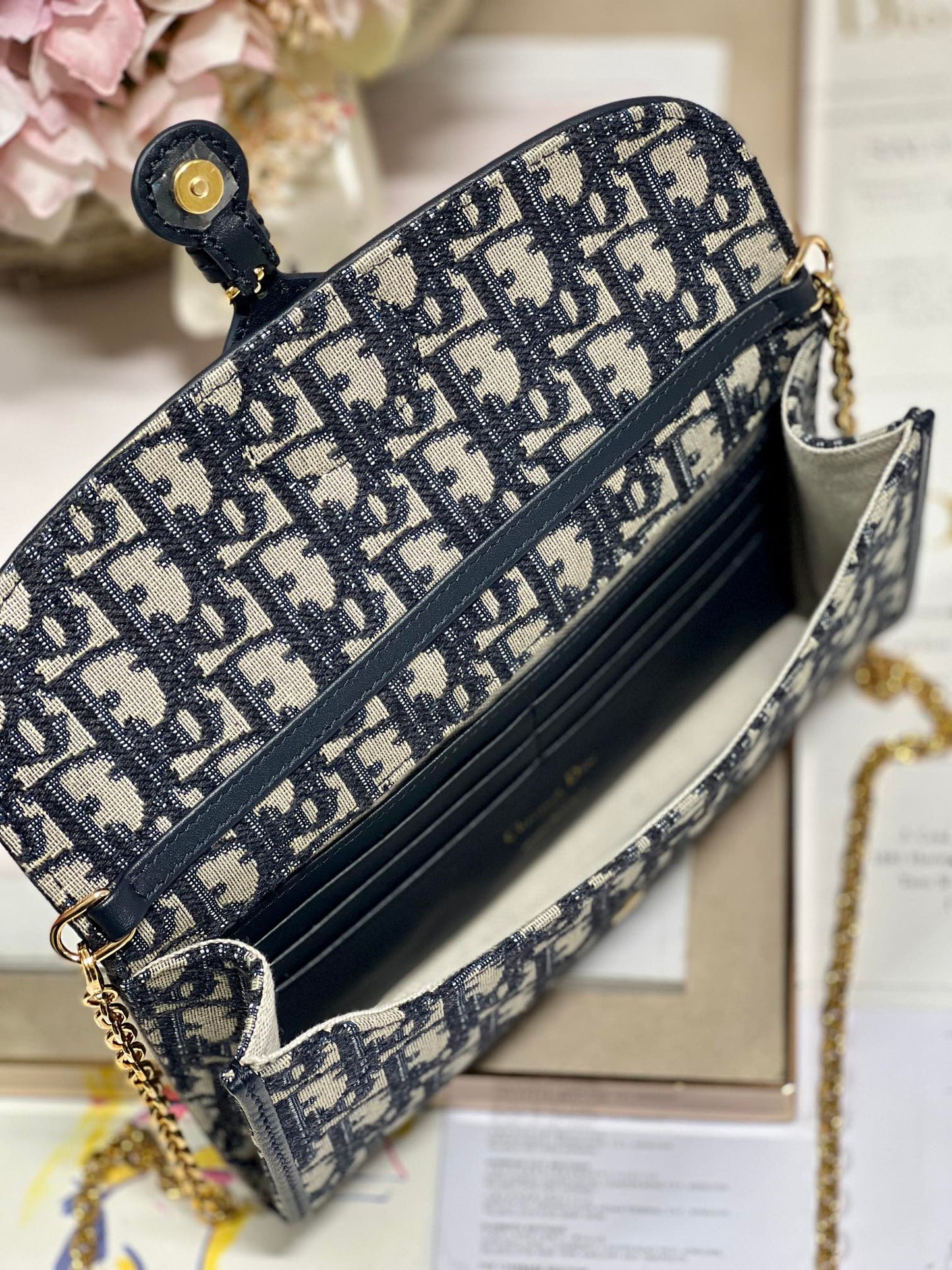 luxury Bobby Wallet on Chain East West Blue Oblique Jacquard - 21.5¡Á12¡Á4cm
