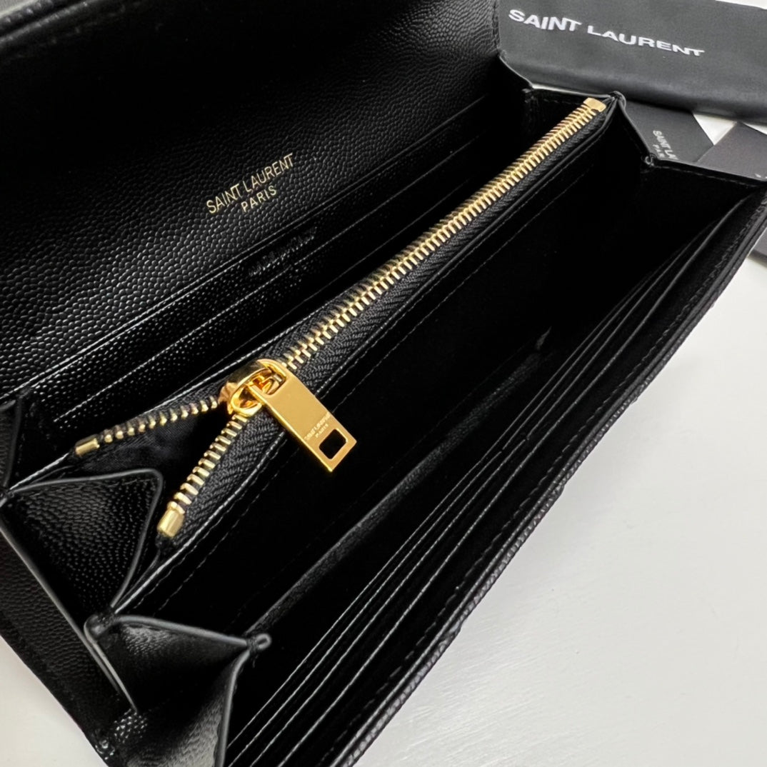 luxury Long Wallet Black Leather Gold Tone 10769 19cm