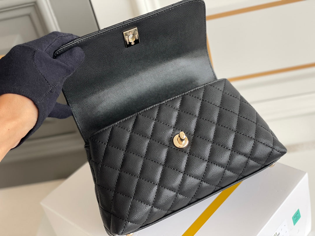 luxury Coco Handle Black Bag Handle Flap Small/Mini Bag Black - 24x14x10cm