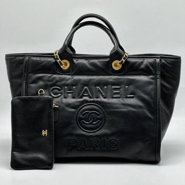 luxury Deauville em Couro Preta Italiana Bag