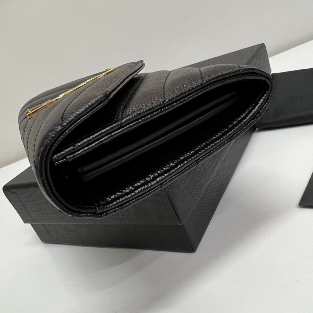 luxury Long Wallet Black Leather Gold Tone 10769 19cm