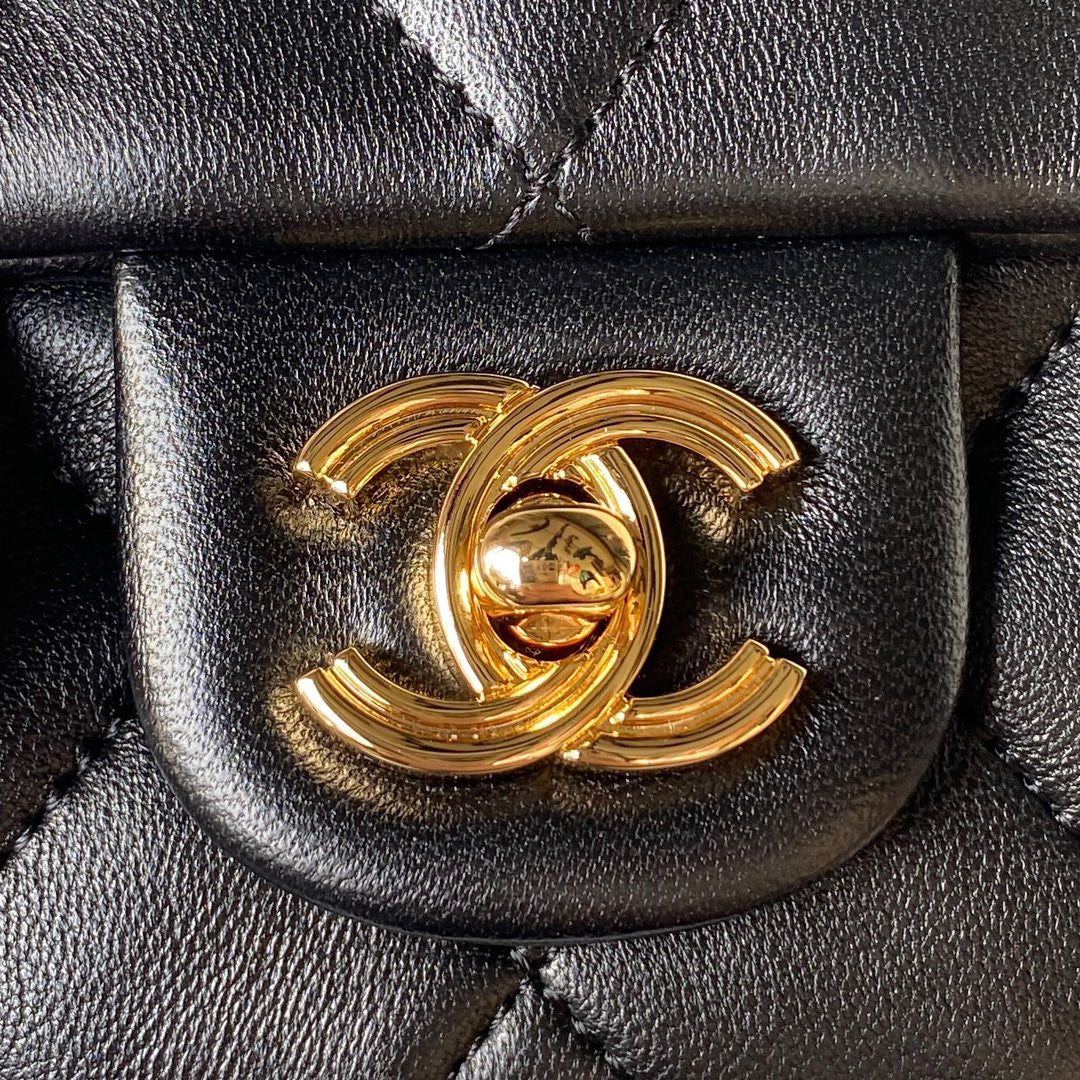 luxury Flap Bag Gold Top Handle Black - 13X21X8cm