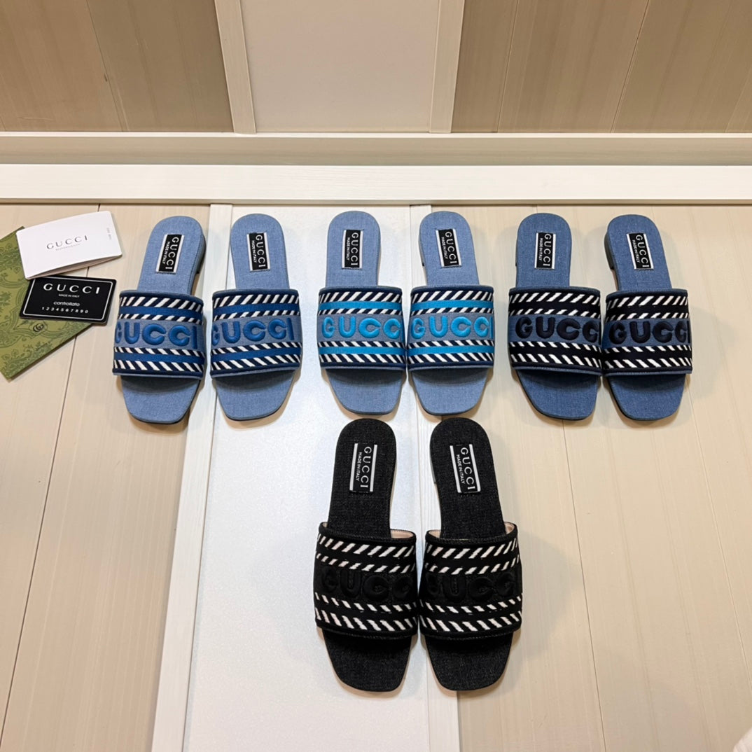 Bokstäver Denim platta tofflor