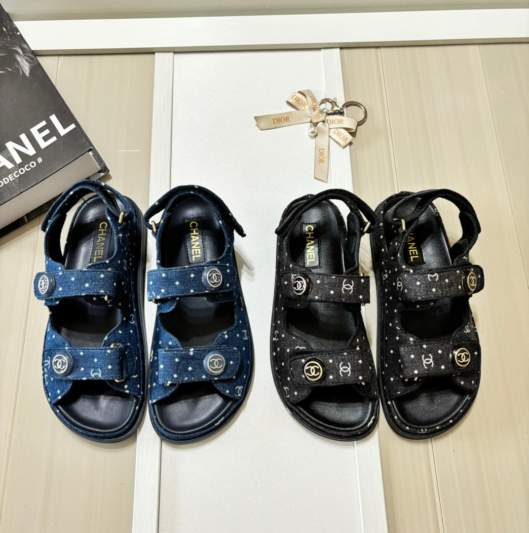 Denim runda spÀnnesandaler med kardborreband