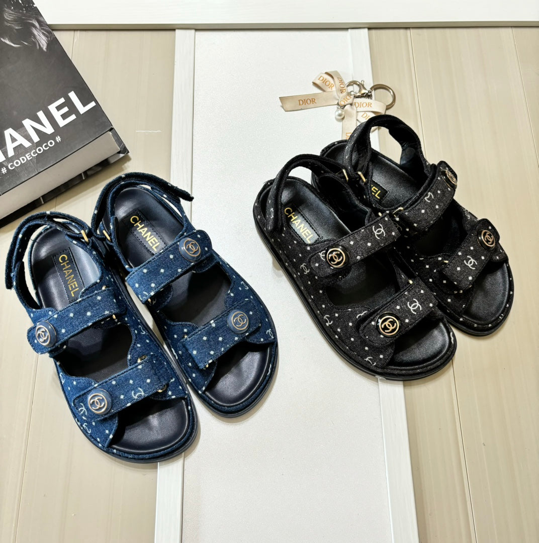 Denim runda spÀnnesandaler med kardborreband
