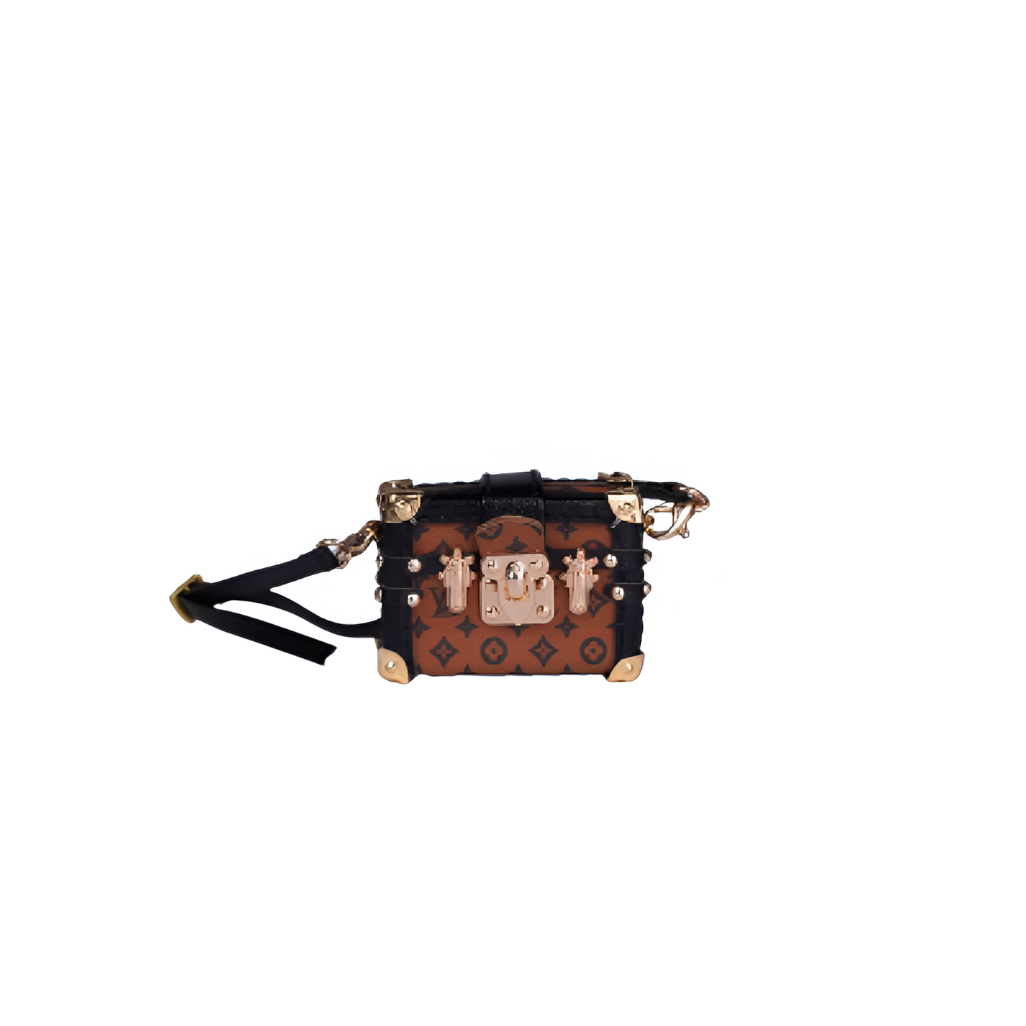 Labubu L.V. Inspired Mini Trunk Crossbody Bag - Monogram Brown with Black Trim