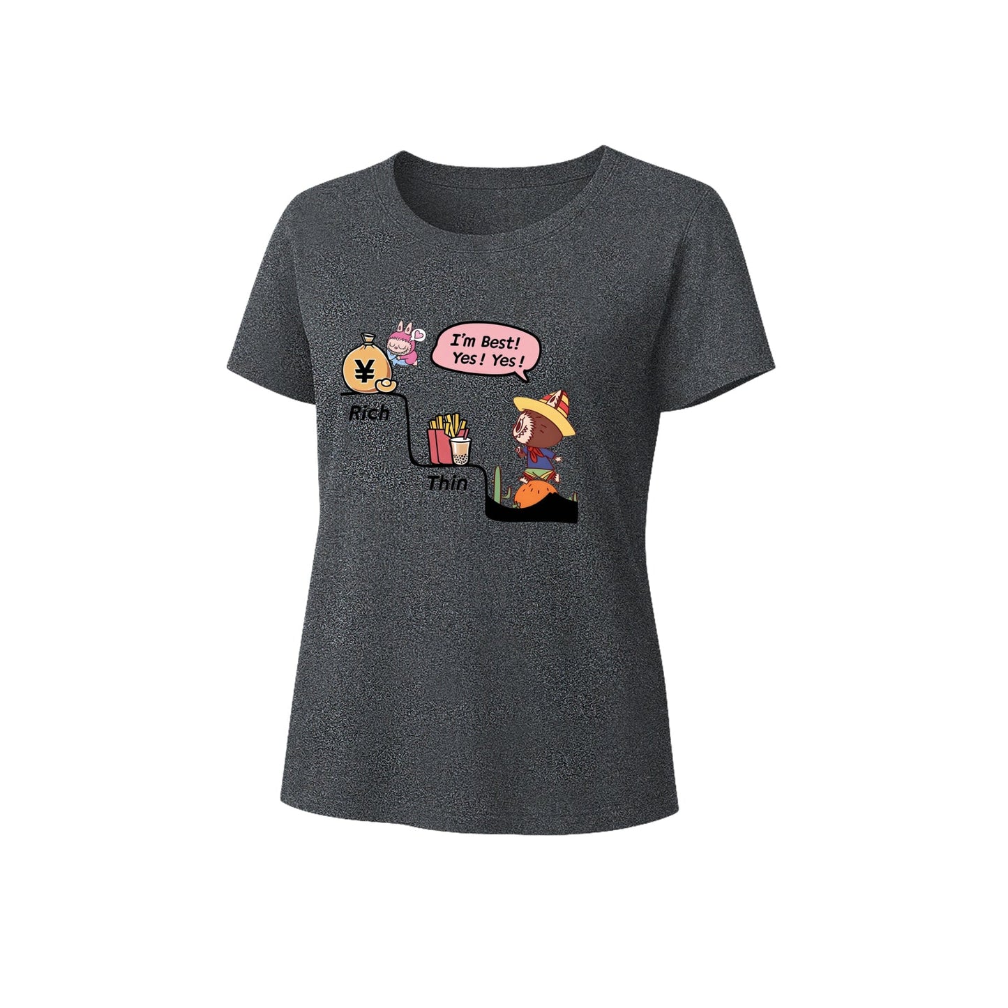 Bohaté a tenké grafické tričko LaBubu Loose Fit Summer Casual Tee