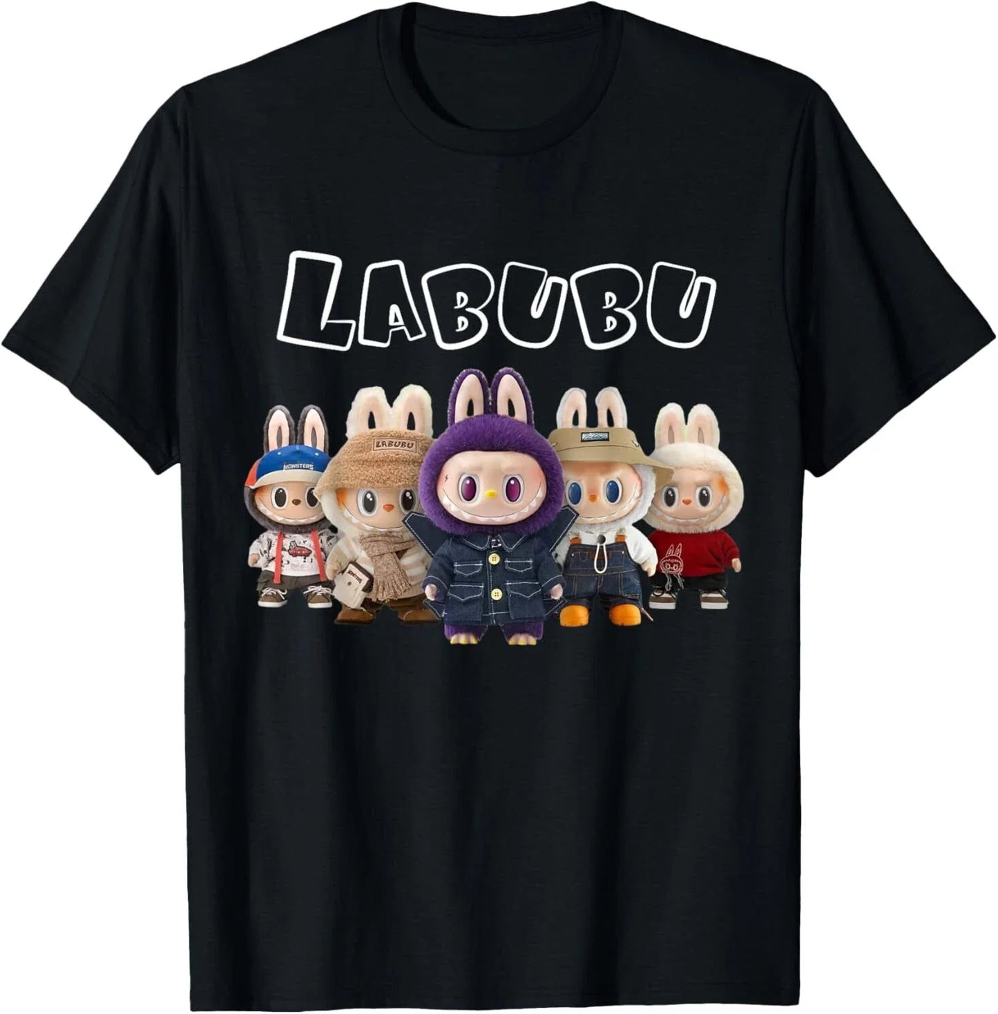 Sjove labubu Monsters besætning hals kortærmet t-shirt til labubu elsker sort