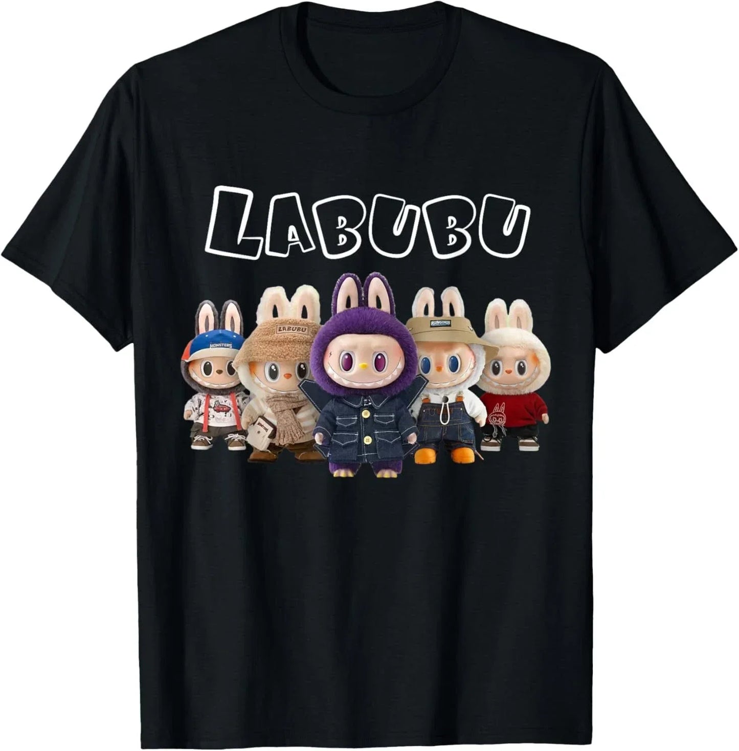 Funny Labubu The Monsters Crew Neck Short Sleeve T-Shirt For Labubu Lover Black