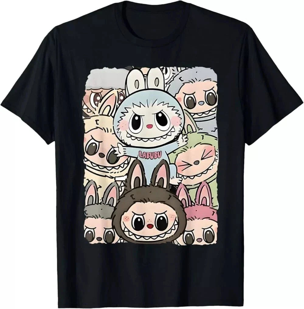 Sjove labubu Monsters besætning hals kortærmet t-shirt til labubu elsker sort