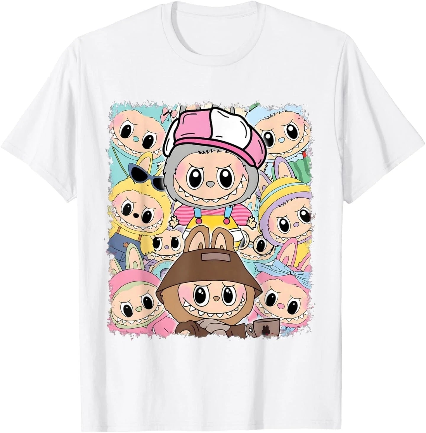 Cute Labubu Monsters Crew Neck Short Sleeve White T-Shirt Gift til hende