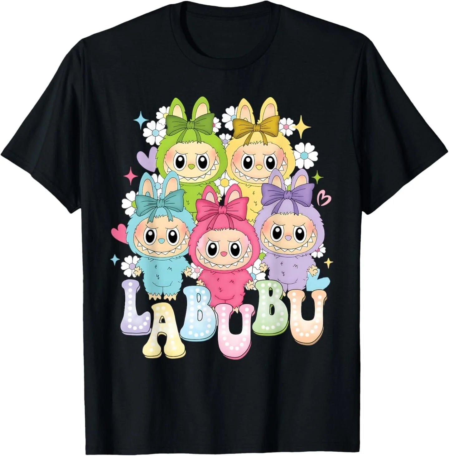 Sjove labubu Monsters besætning hals kortærmet t-shirt til labubu elsker sort