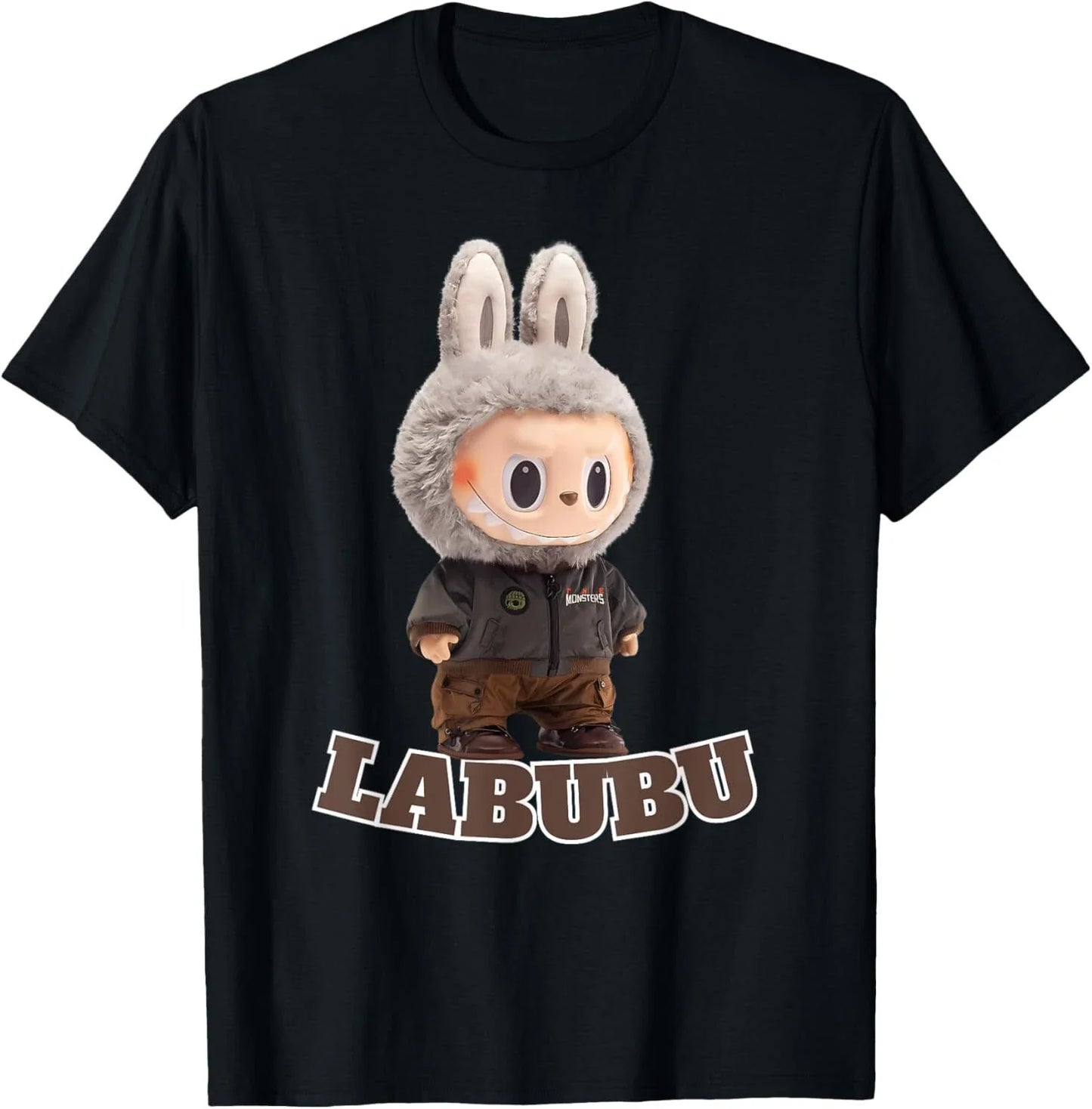 Sjove labubu Monsters besætning hals kortærmet t-shirt til labubu elsker sort