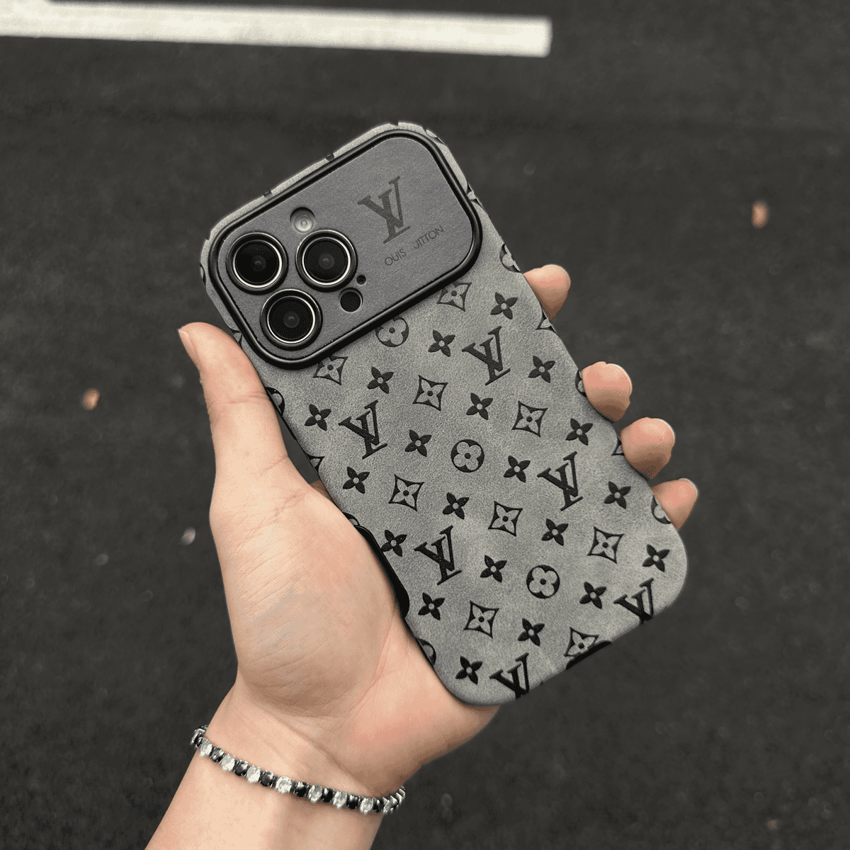 Lou Brown & Black Color Leather iPhone Case