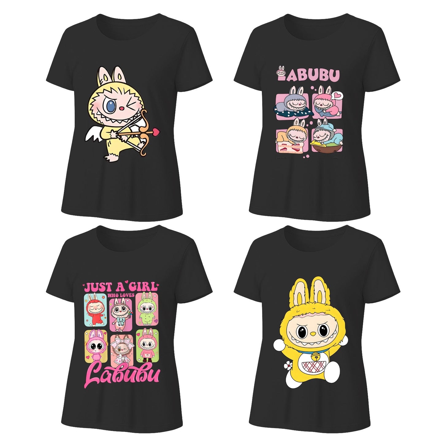 4 Pack Labubu-Grafik-T-Shirts, Lose-Fit-T-Shirts T-Shirts mit 4 Designs für Labubu-Liebhaber