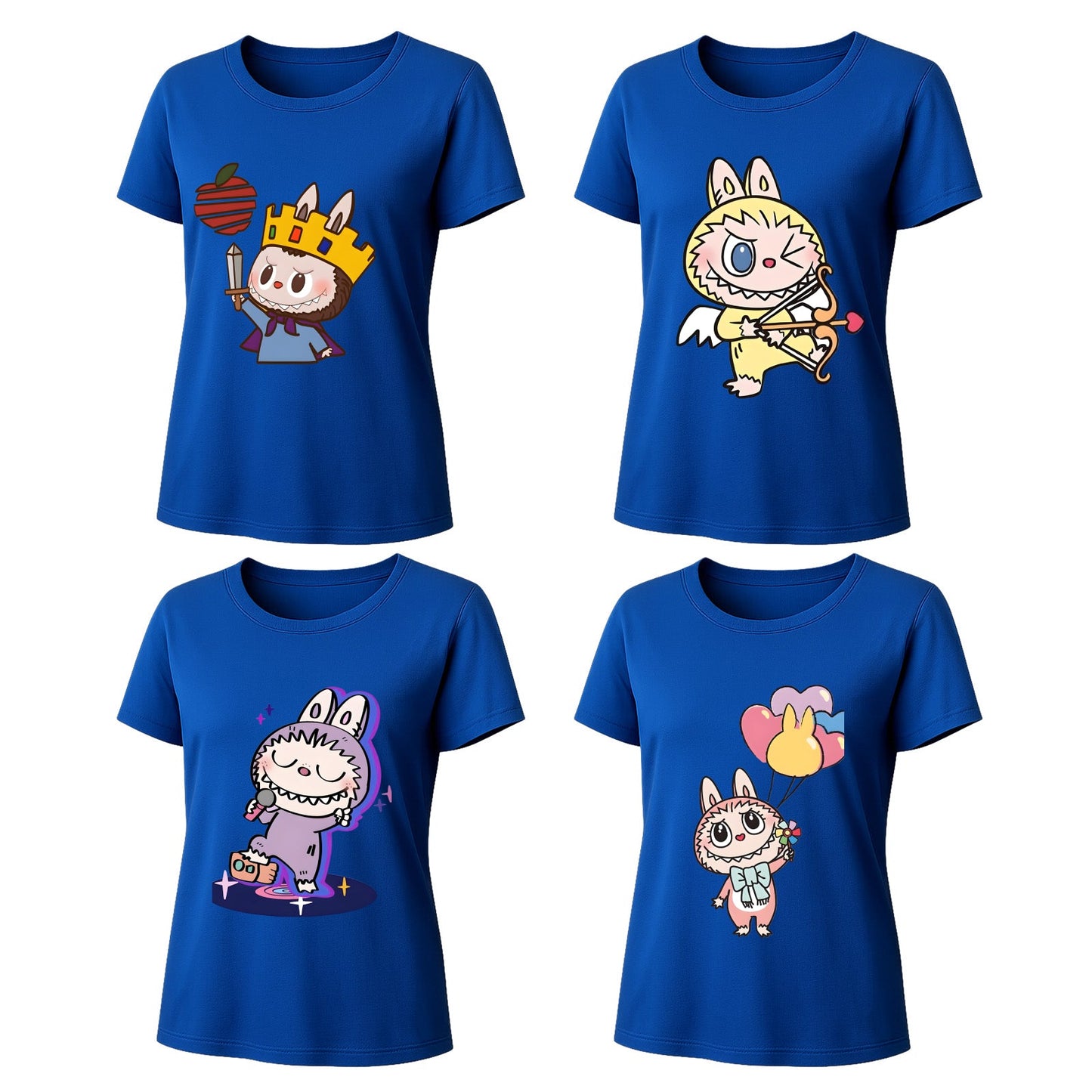 Camisetas gráficas de 4 paquete Labubu Camas de verano de manga corta de manga corta