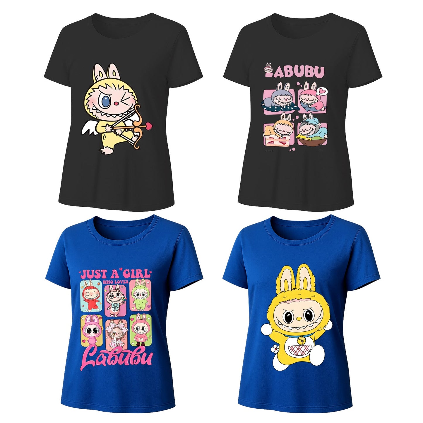 4 Pack Labubu-Grafik-T-Shirts, Lose-Fit-T-Shirts T-Shirts mit 4 Designs für Labubu-Liebhaber