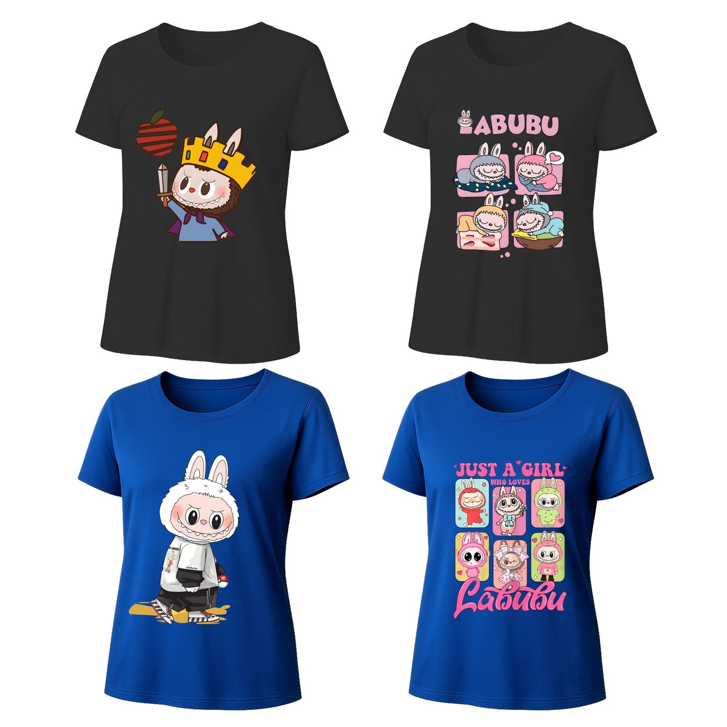 4 Pack Labubu Graphic T-Shirts Loose Fit Short Sleeve Tees For Labubu Lover