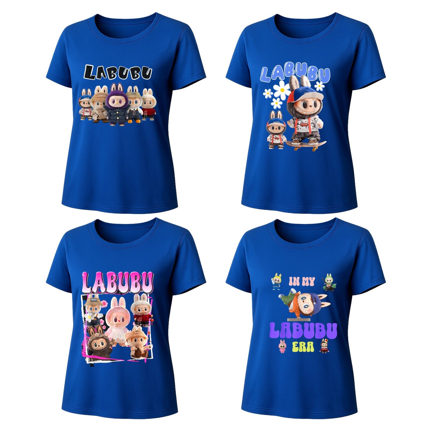 4 Pack 4 Labubu Graphic T-Shirts Loose Fit Short Sleeve Tees For Labubu Lover