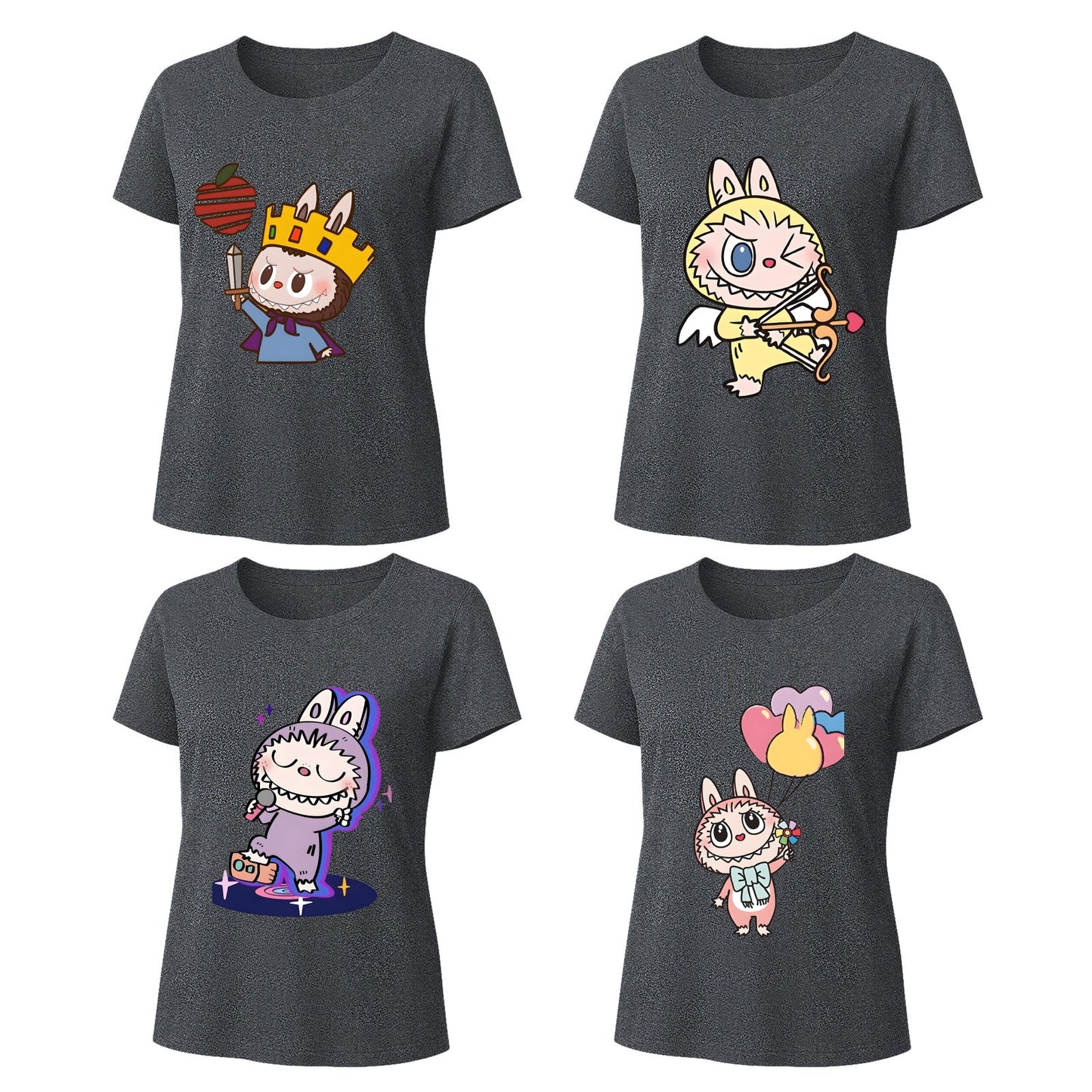 Camisetas gráficas de 4 paquete Labubu Camas de verano de manga corta de manga corta