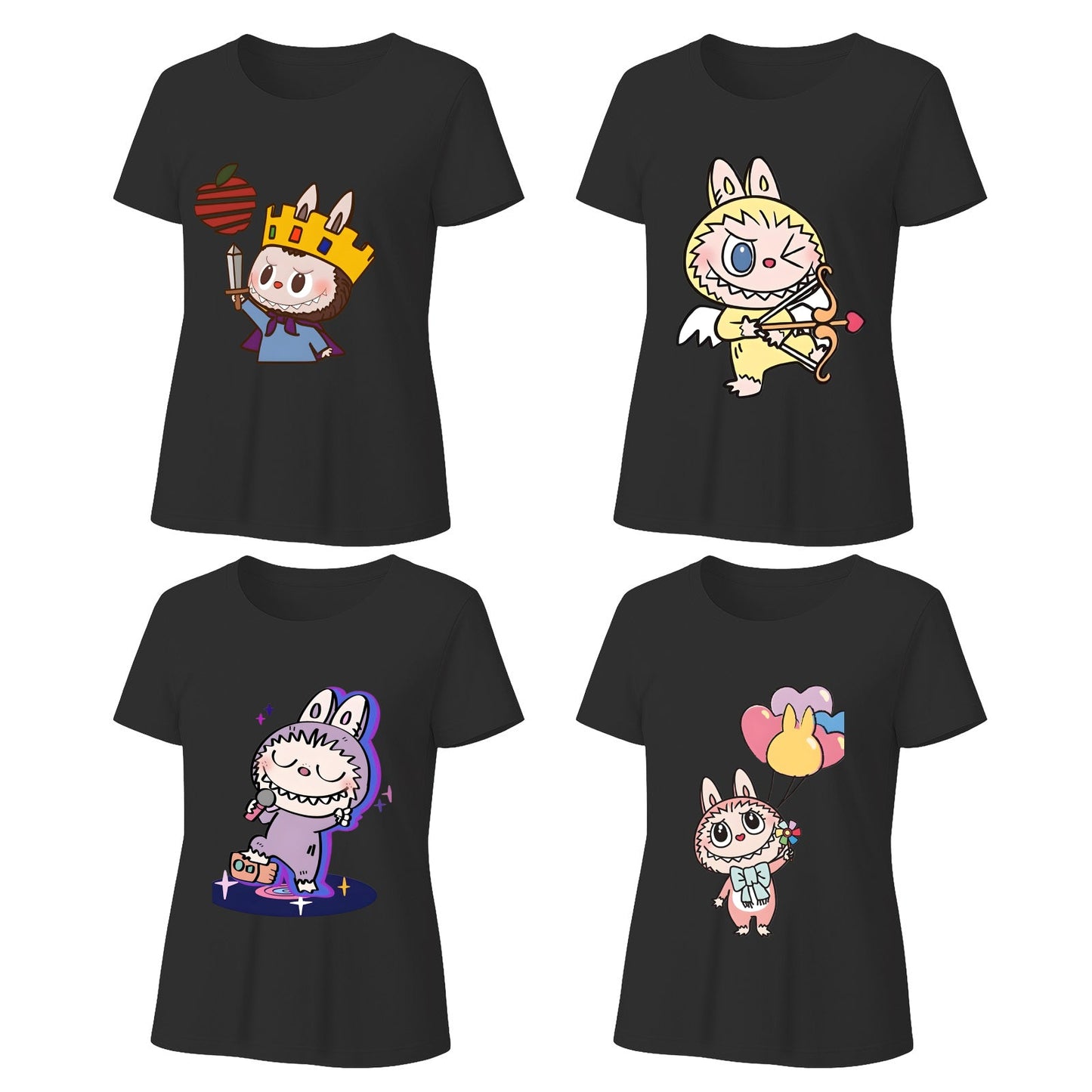 Camisetas gráficas de 4 paquete Labubu Camas de verano de manga corta de manga corta