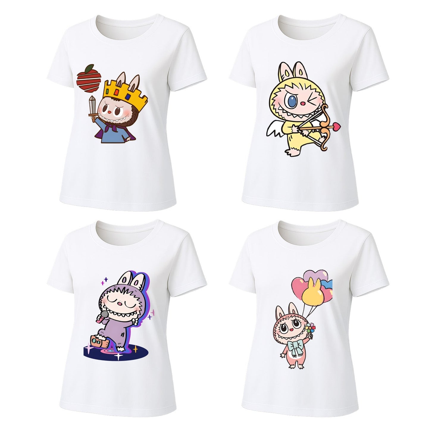 Camisetas gráficas de 4 paquete Labubu Camas de verano de manga corta de manga corta