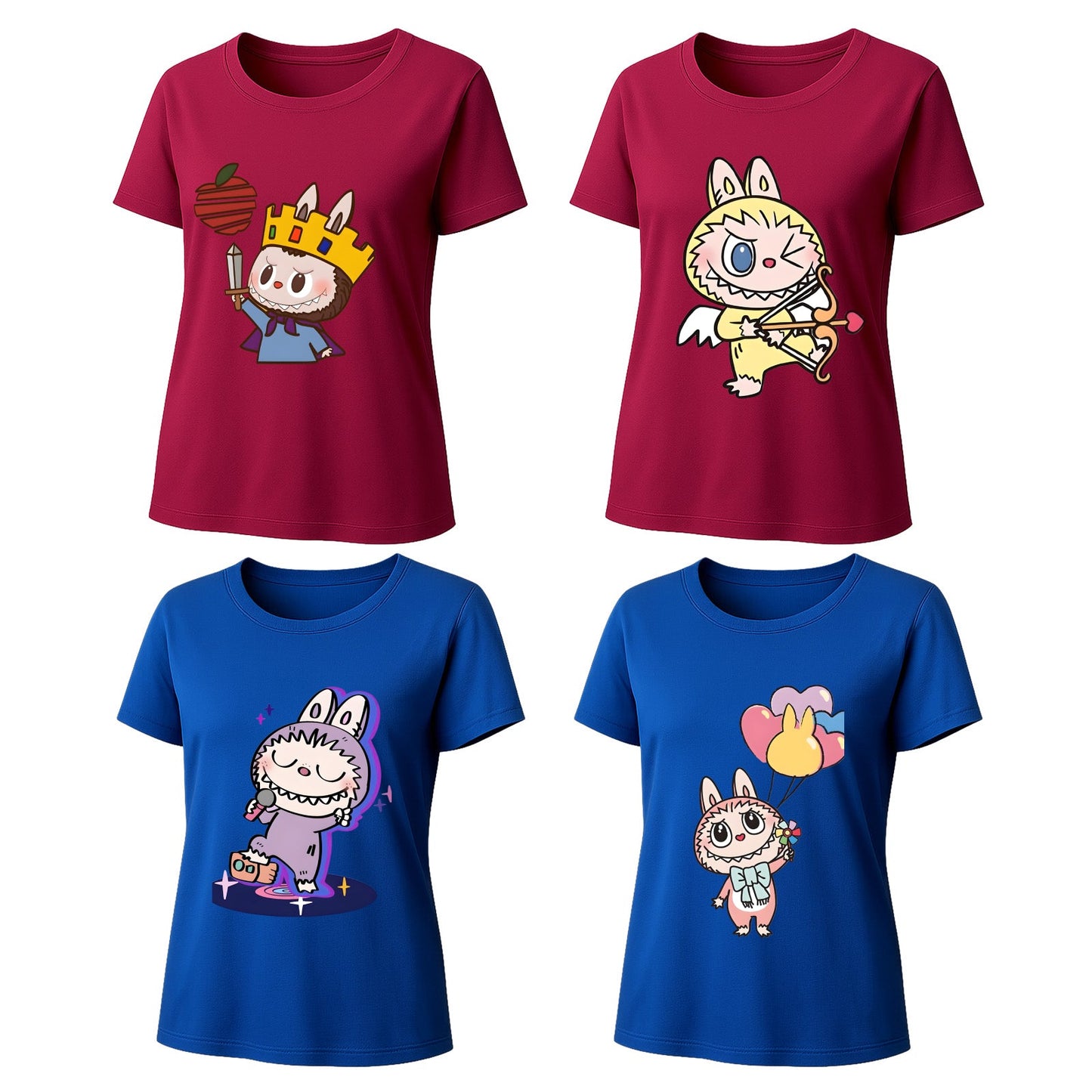 Camisetas gráficas de 4 paquete Labubu Camas de verano de manga corta de manga corta