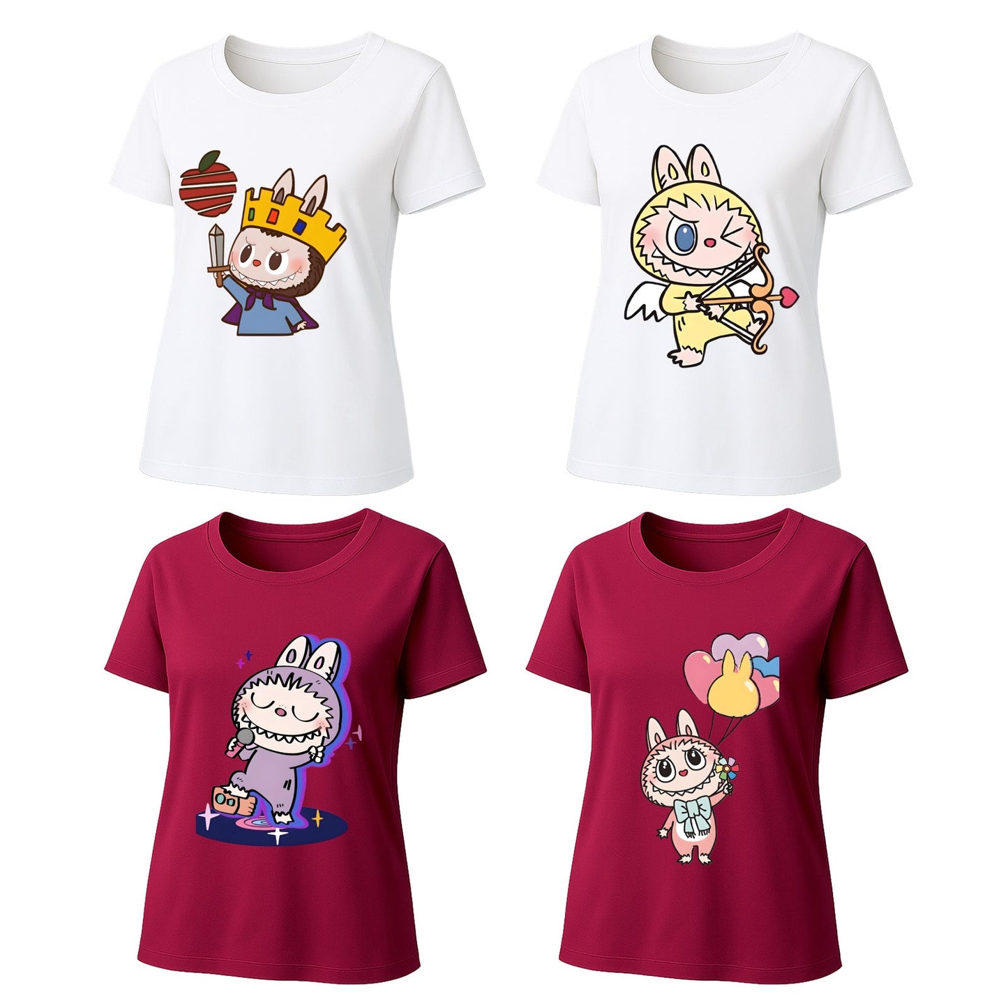 Camisetas gráficas de 4 paquete Labubu Camas de verano de manga corta de manga corta