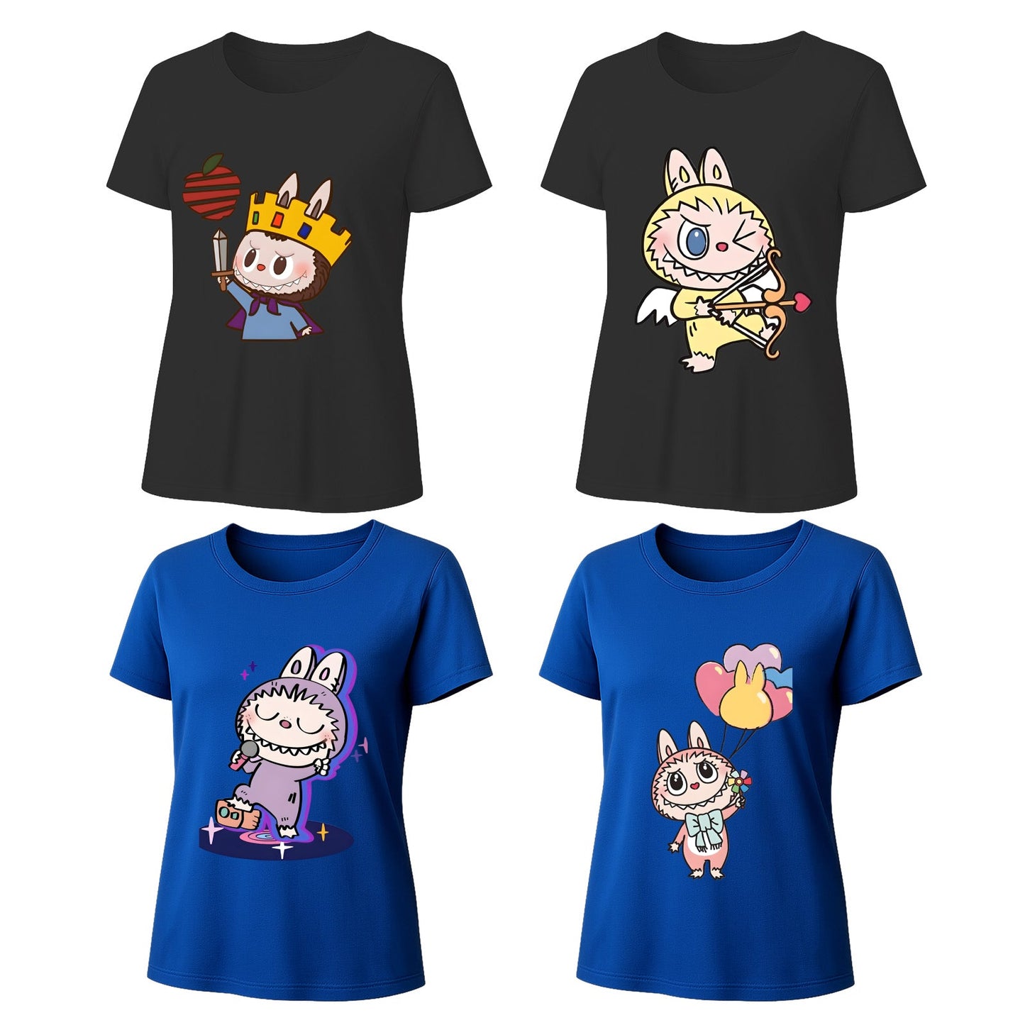 Camisetas gráficas de 4 paquete Labubu Camas de verano de manga corta de manga corta