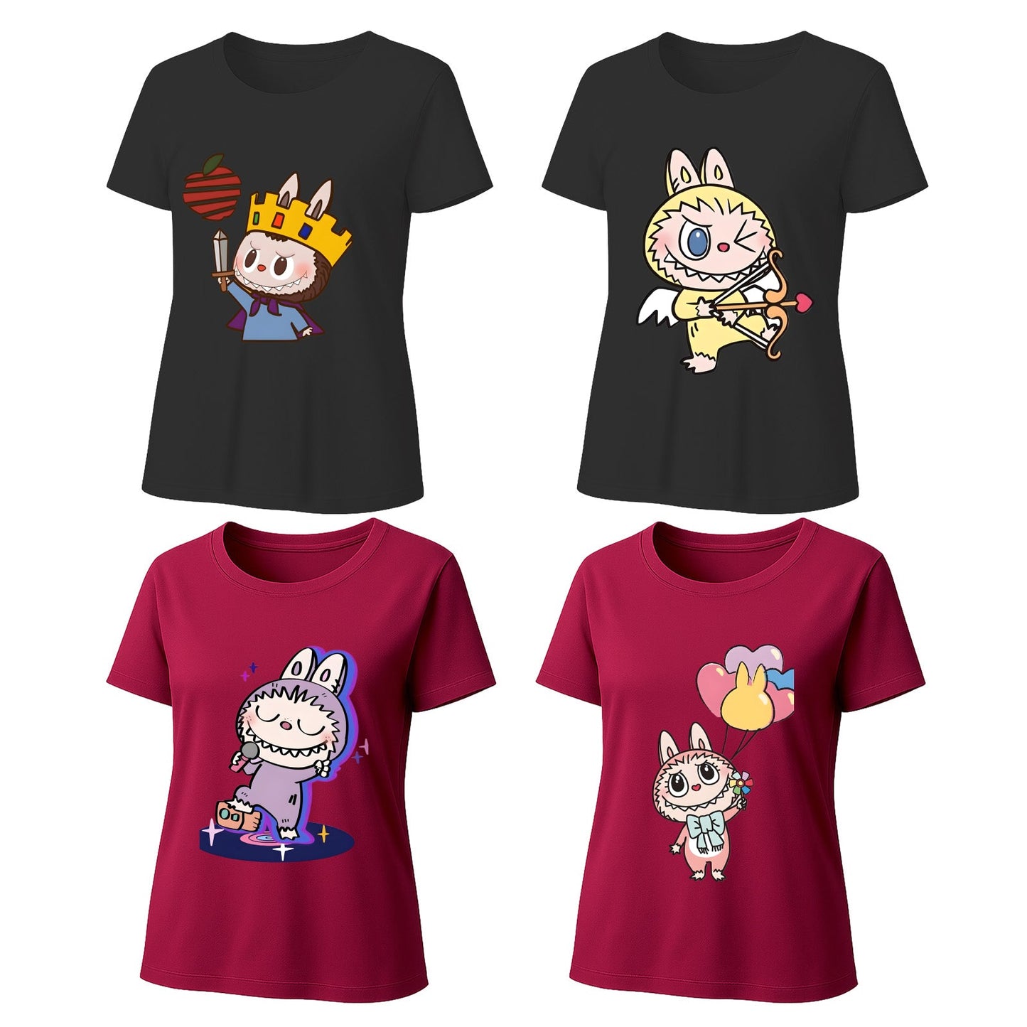 Camisetas gráficas de 4 paquete Labubu Camas de verano de manga corta de manga corta