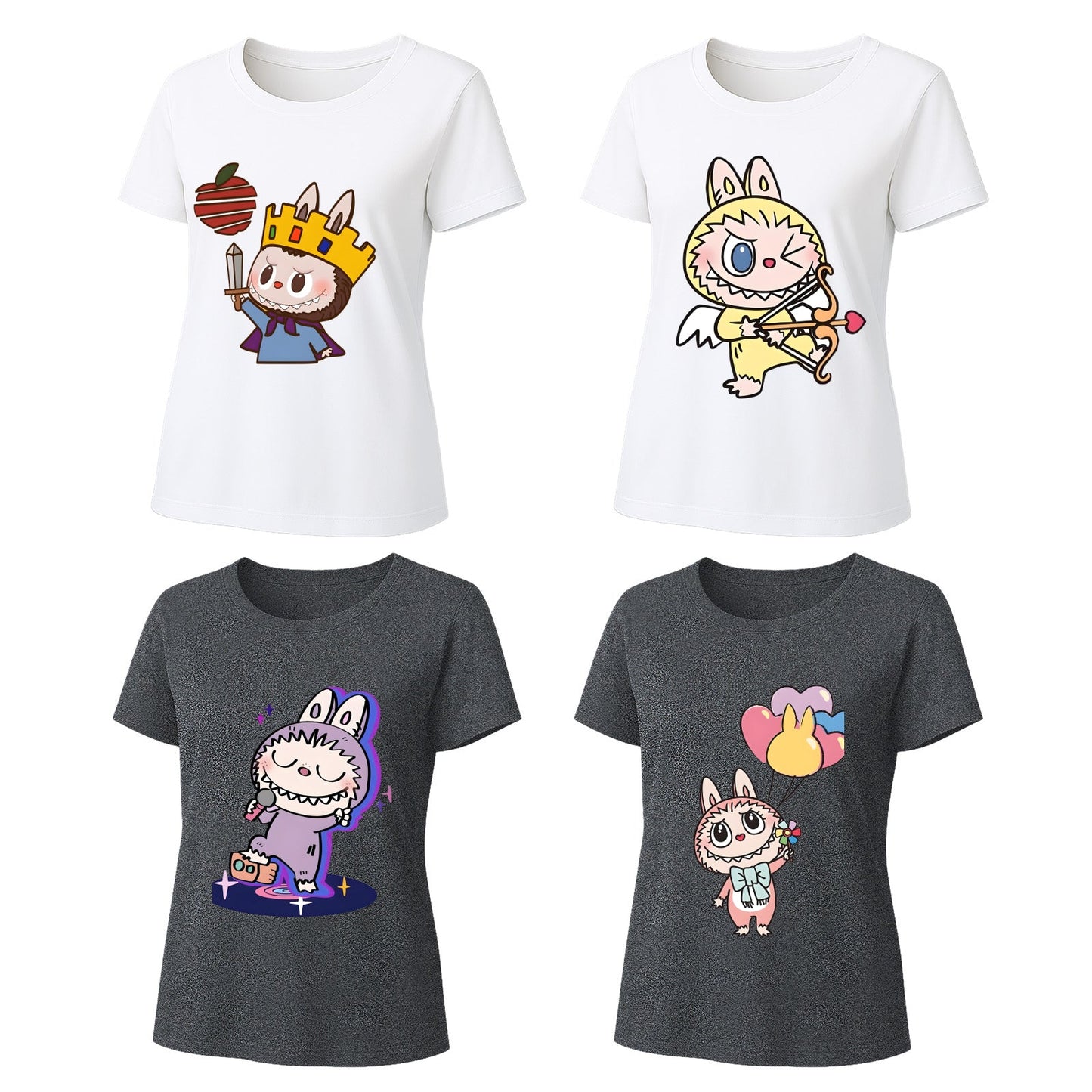 Camisetas gráficas de 4 paquete Labubu Camas de verano de manga corta de manga corta
