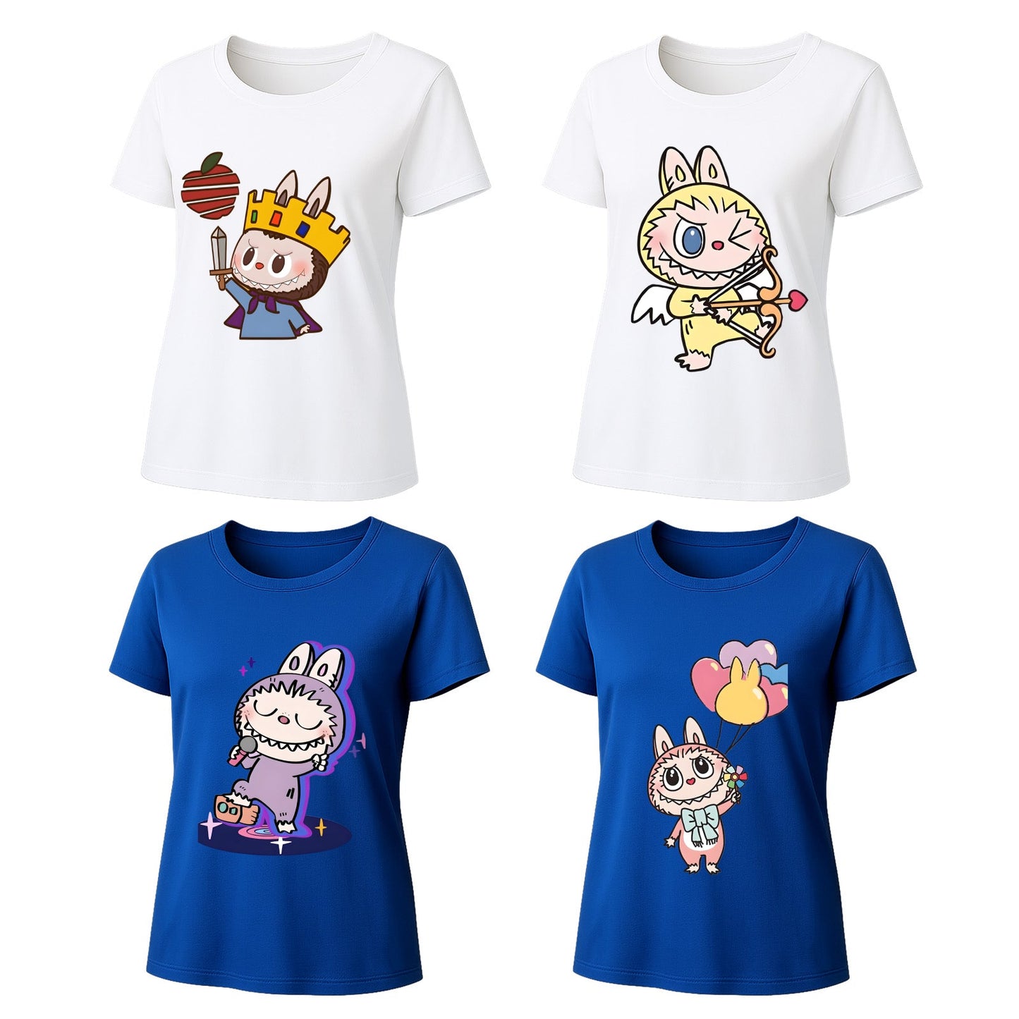 Camisetas gráficas de 4 paquete Labubu Camas de verano de manga corta de manga corta