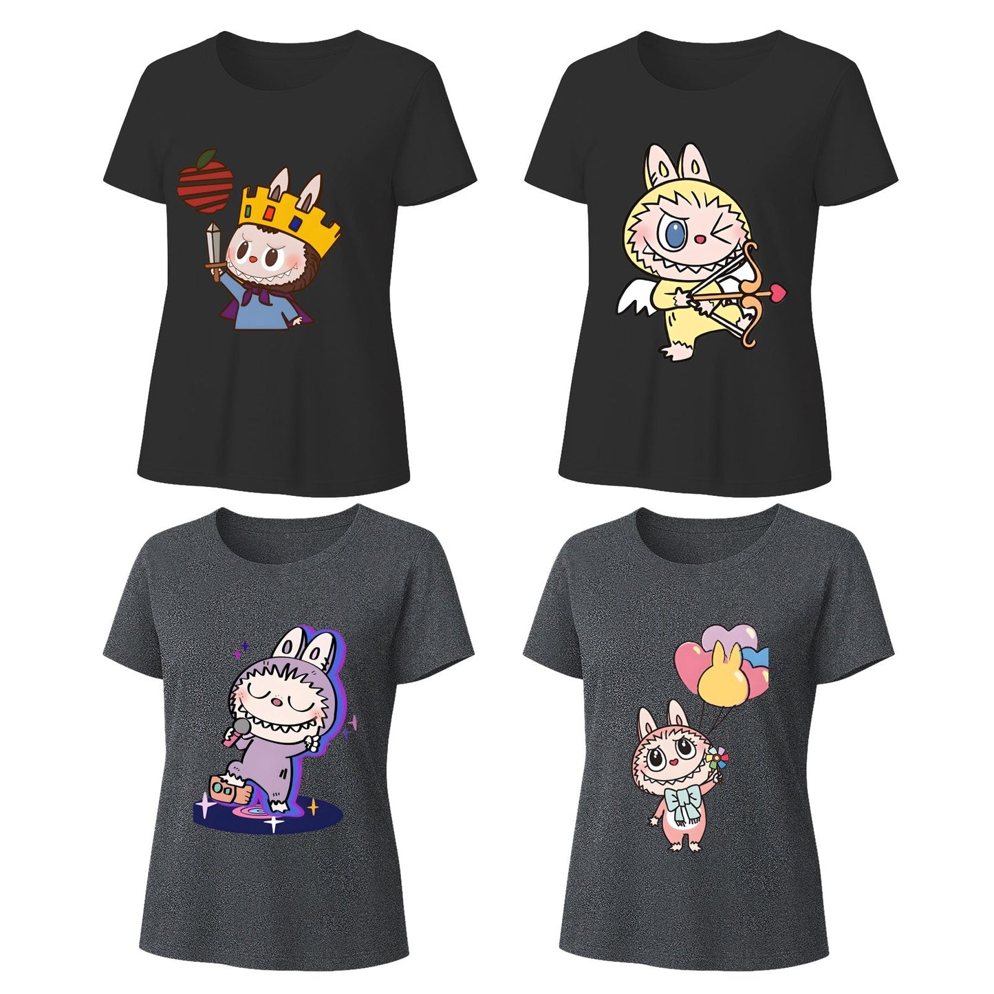 Camisetas gráficas de 4 paquete Labubu Camas de verano de manga corta de manga corta