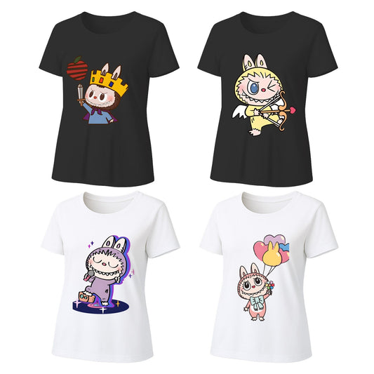 4 Pack Labubu Graphic T-Shirts Loose Fit Short Sleeve Summer Tees