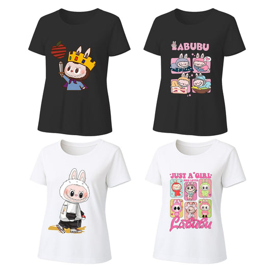 4 Pack Labubu Graphic T-Shirts Loose Fit Short Sleeve Tees For Labubu Lover