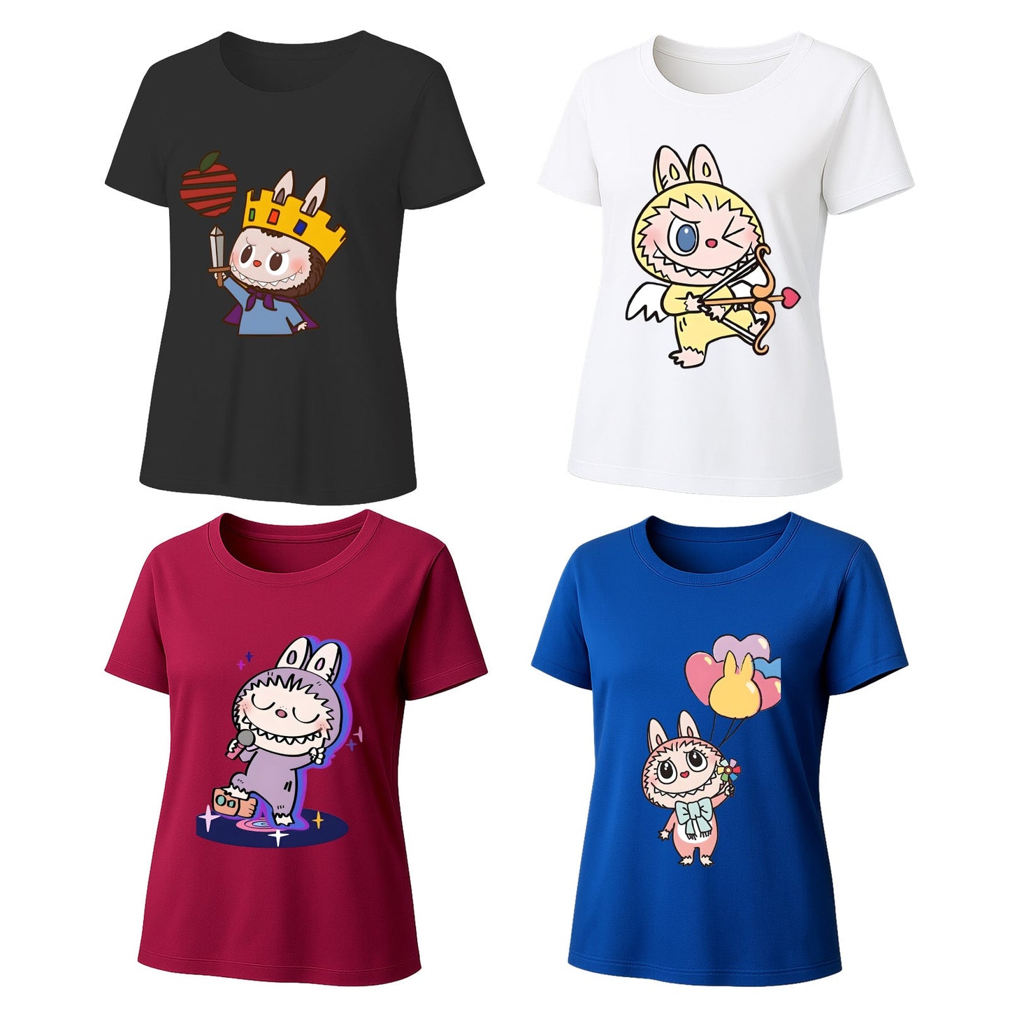 Camisetas gráficas de 4 paquete Labubu Camas de verano de manga corta de manga corta