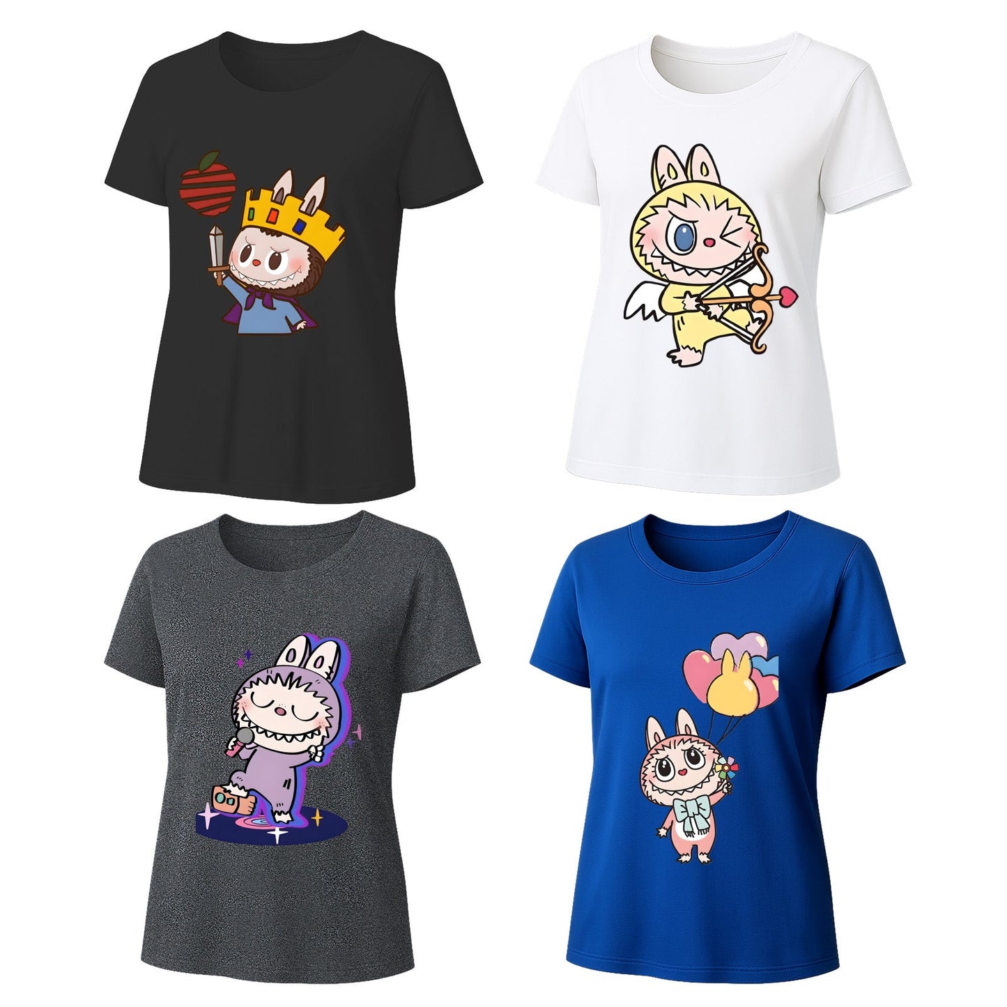 Camisetas gráficas de 4 paquete Labubu Camas de verano de manga corta de manga corta