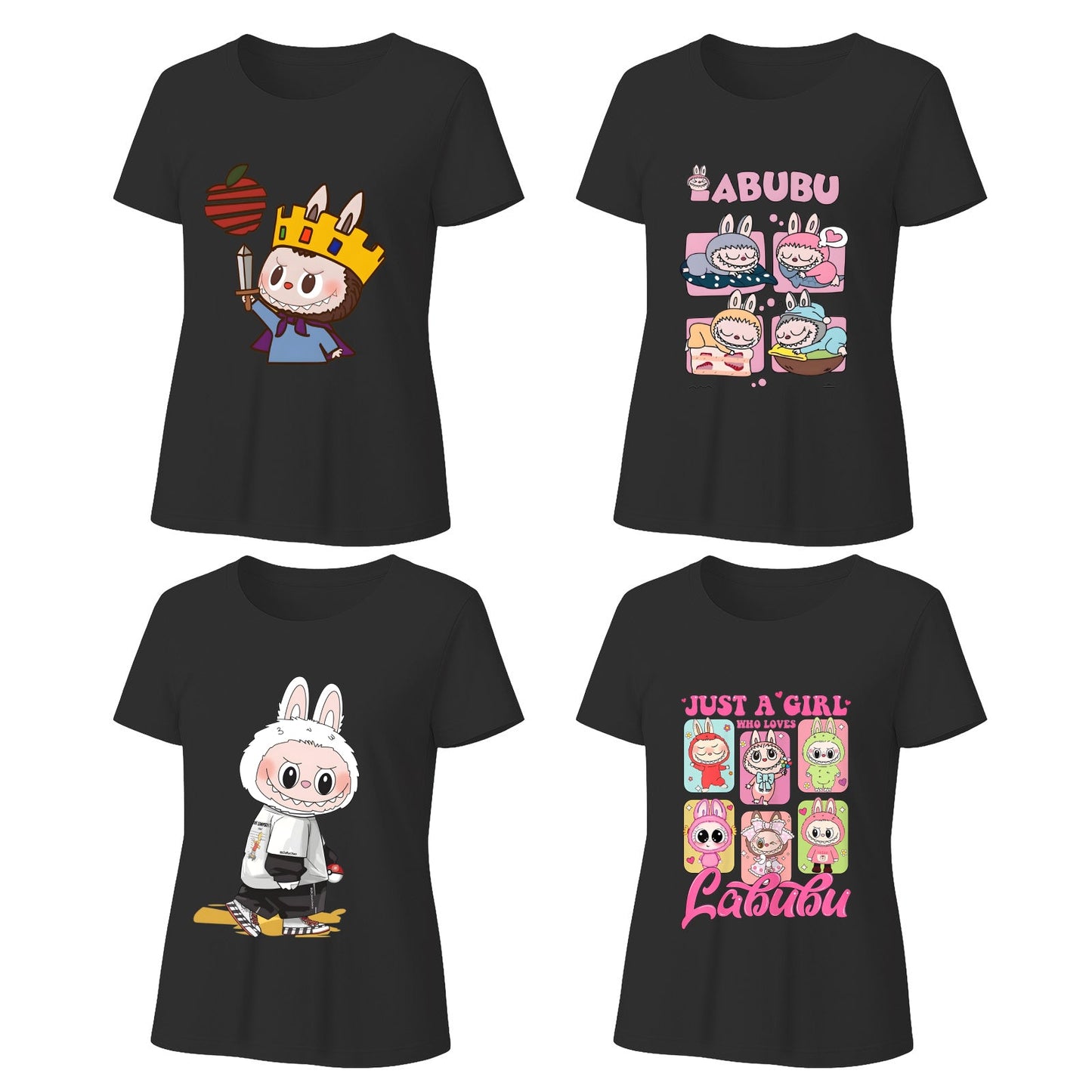 4 Pack Labubu Graphic T-Shirts Loose Fit Short Sleeve Tees For Labubu Lover