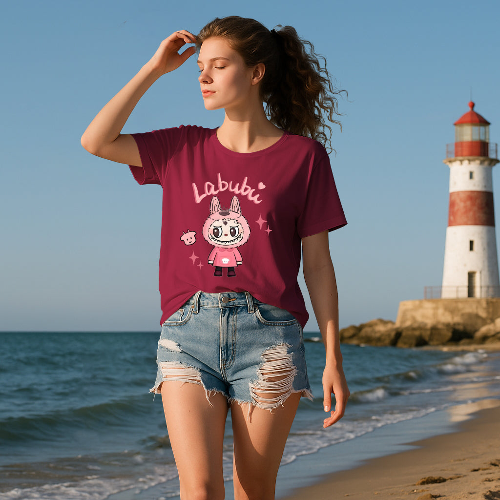 ピンクラブブグラフィックTシャツルーズフィットサマーカジュアルティー