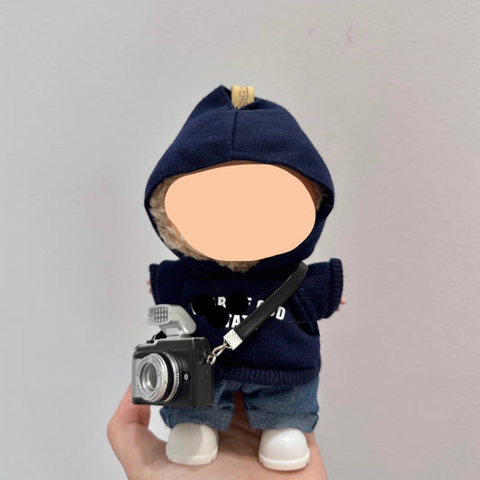 Labubo Clothes 17cm Labubo Clothing Navy Hoodie+ Jeans + Camera Have a Seat Labubo Doll Clothes