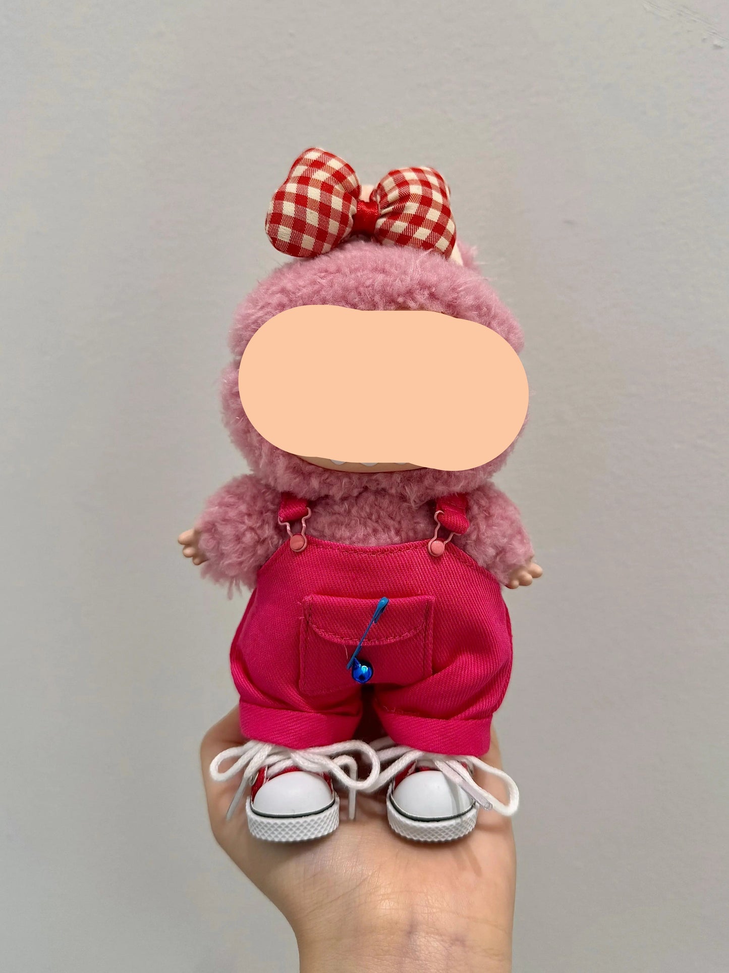 Labubo Outfits Rose Red Overalls + Glasses Fashion Labubo Outfit Keychain Labubo Clothing