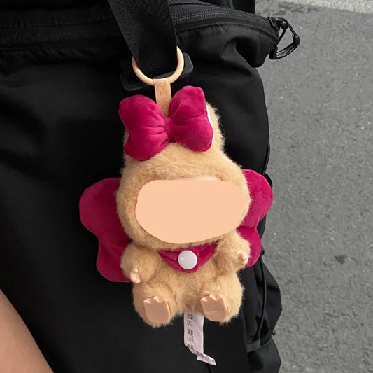 17cm Labubo Clothing Rose Pink Hair Bow Wings Have a Seat Labubo Doll Clothes