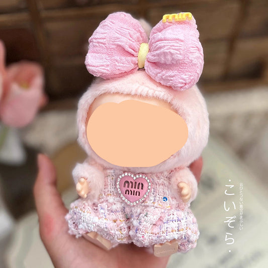Clothes Labubo Pink Bodysuit With Hairbow Keychain Labubo Clothing Macaron Clothes for Labubo
