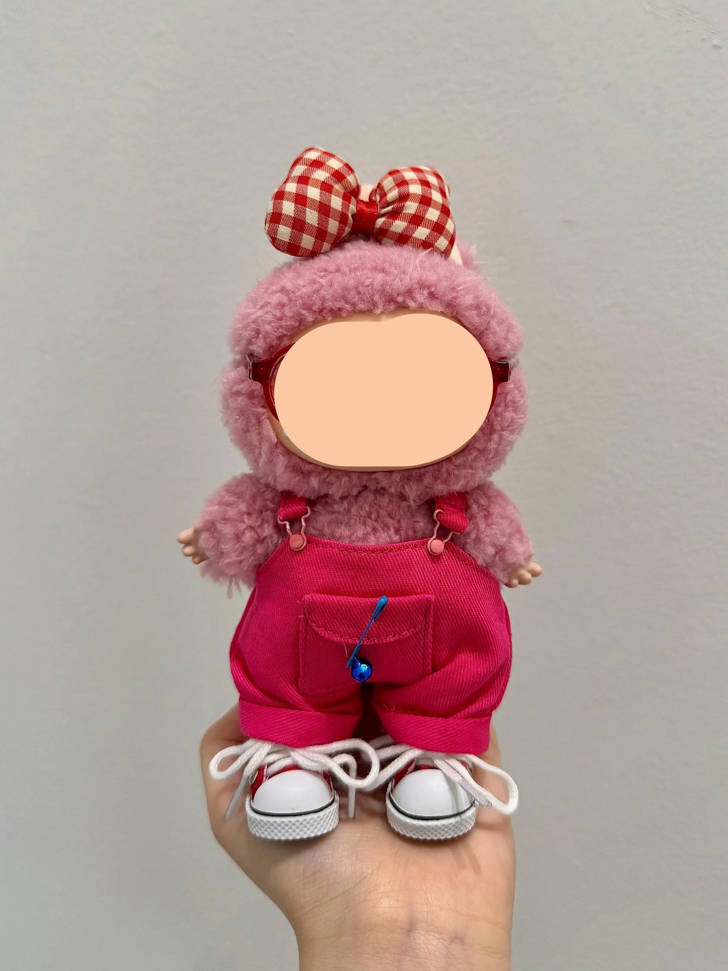Labubo Outfits Rose Red Overalls + Glasses + Accessories Fashion Labubo Outfit Keychain Labubo Clothing